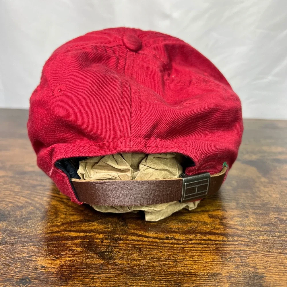 Tommy Hilfiger Red Baseball Cap Dad Hat Leather Strap Adjustable Logo C817878600